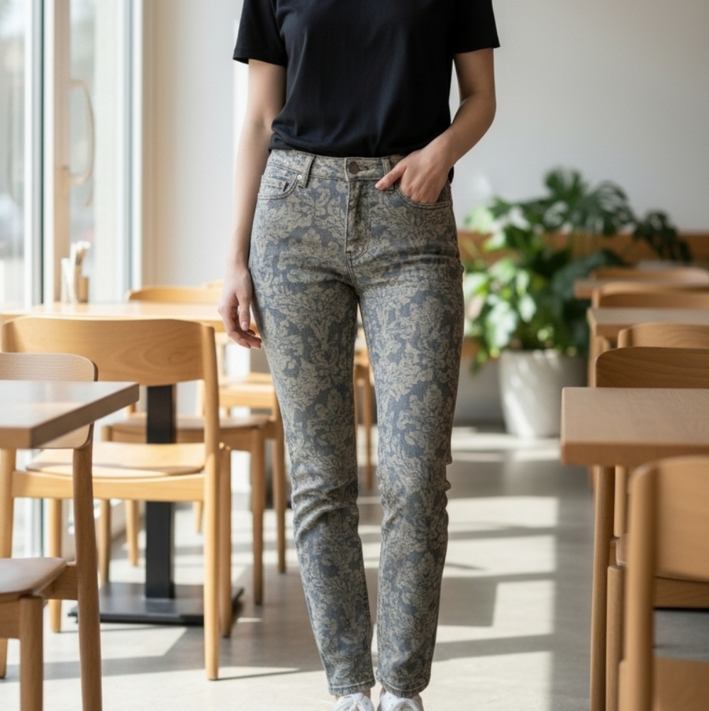 7 For All Mankind Size 29 Floral Metallic Brocade Textured Denim Jeans - Picture 3 of 16